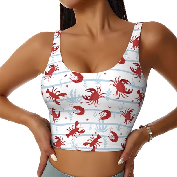 Balery Cartoon Lobsters Sujetadores deportivos con espalda cruzada para mujer, acolchados, sin costuras, de alto impacto, ideales para yoga, gimnasio, entrenamiento y fitness.-Large