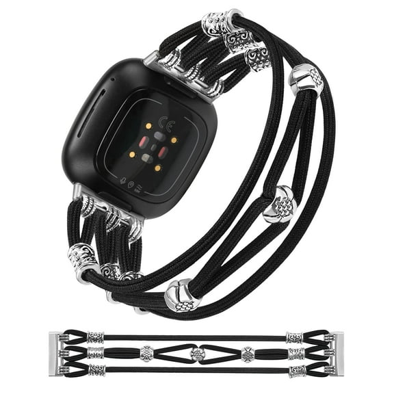 TOYOUTHS Beaded Bracelet Compatible with Versa 3/Sense Bands Women, Handmade Boho Hippie Strap Elastic Stretchy Nylon Solo Loop Unique Feminine Charm Writband