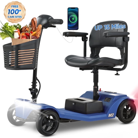 Yardmaster Clearance 4-Wheel Mobility Scooter, 15Miles Foldable Scooter for Seniors and Adults, 12AH Powered Mobile Wheelchair with Removable Battery, Easy Assembly, 330LBS, Blue