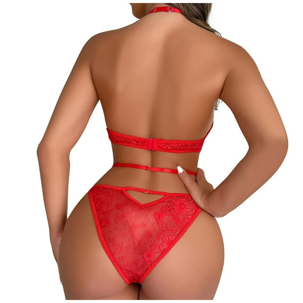 Plus Size Fire Love 2 piece Mesh lingerie set - Red