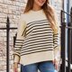 thumbnail image 1 of Suéteres De Punto Jersey de cuello redondo para mujer, suéter informal con abertura lateral, prendas de vestir superiores básicas Ygjytge Caqui T M para Mujer, 1 of 5
