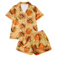 thumbnail image 5 of MEICHEN Women's Halloween Satin Pajama Set Short Sleeve Cute Pumpkin Printed Top Matching Shorts Loungewear Soft 2 Piece Nightwear Set, 5 of 5