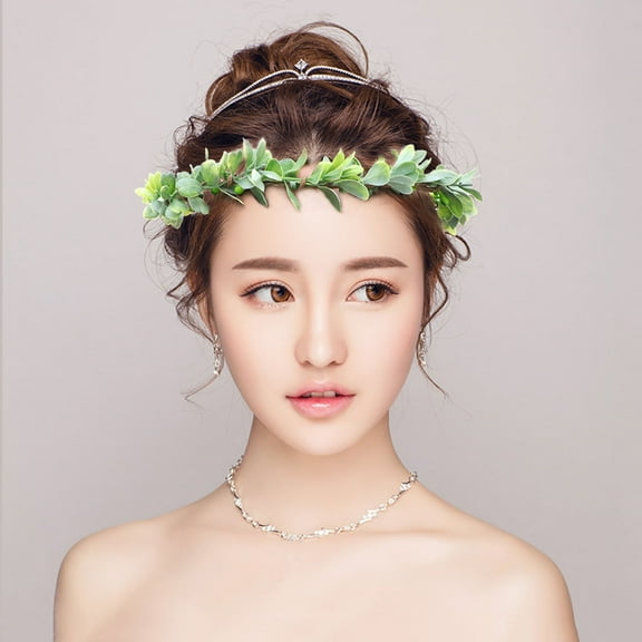 LULULION Elegant Woman Flower Hair Hoop with Green Leaf Decoration Lightweight and Chic