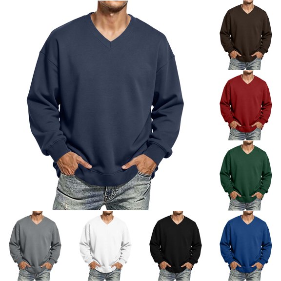 DYTTDG Men's V-Neck Sweatshirt | Long Sleeve Loose Fit Solid Color Casual Pullover Top for Fall & Winter