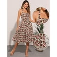 thumbnail image 2 of DARING DIVA Women's Halter Sleeveless Lace Up Floral Midi Dresses M Beige Rose, 2 of 6