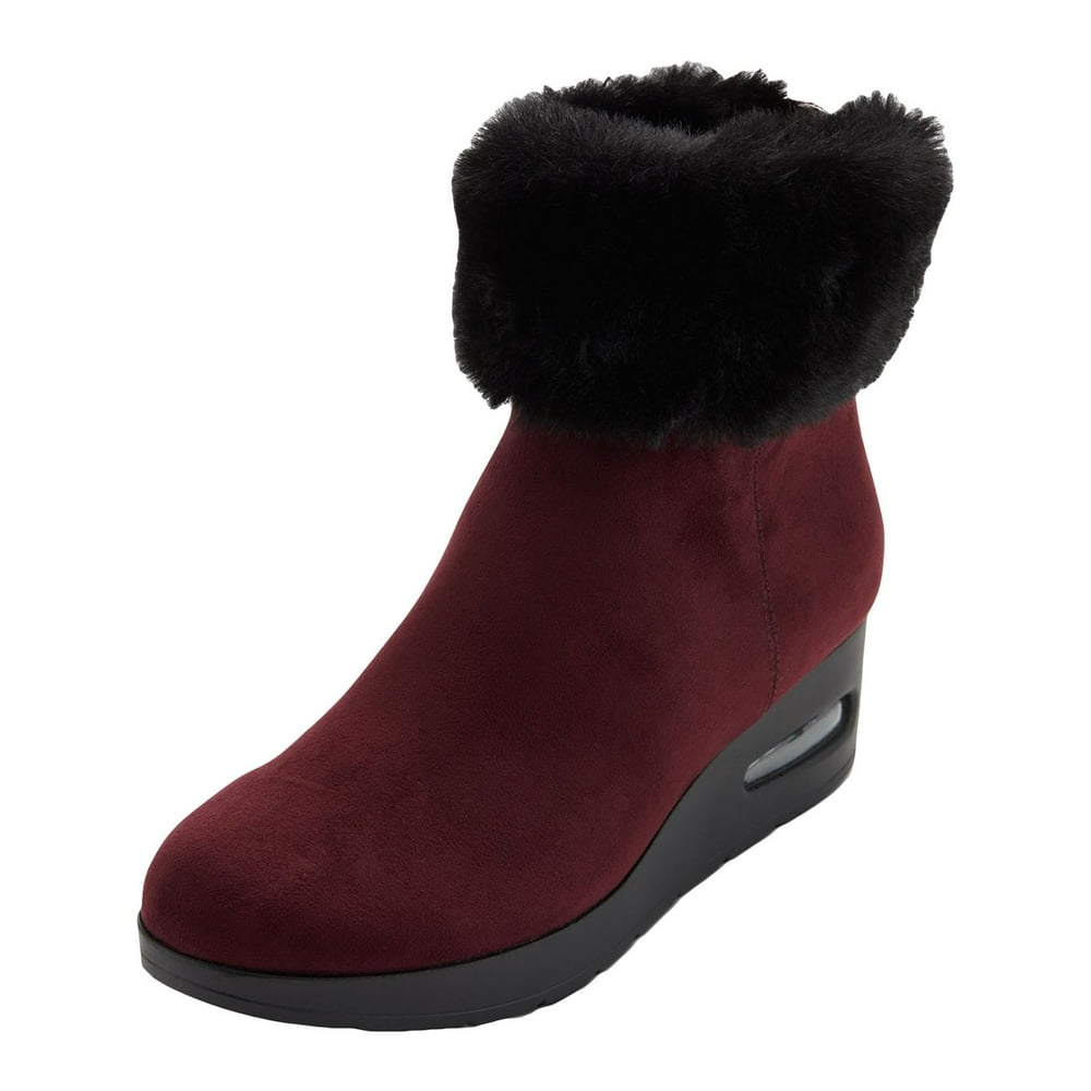 DKNY - DKNY Womens Abri Suede Faux Fur Wedge Boots Purple 6.5 Medium (B ...