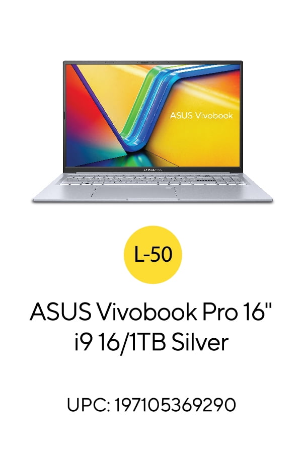 ASUS Vivobook Pro 16 inch WUXGA Windows Laptop Intel Core i9-13900H NVIDIA GeForce RTX 4050 16GB RAM 1TB SSD Cool Silver