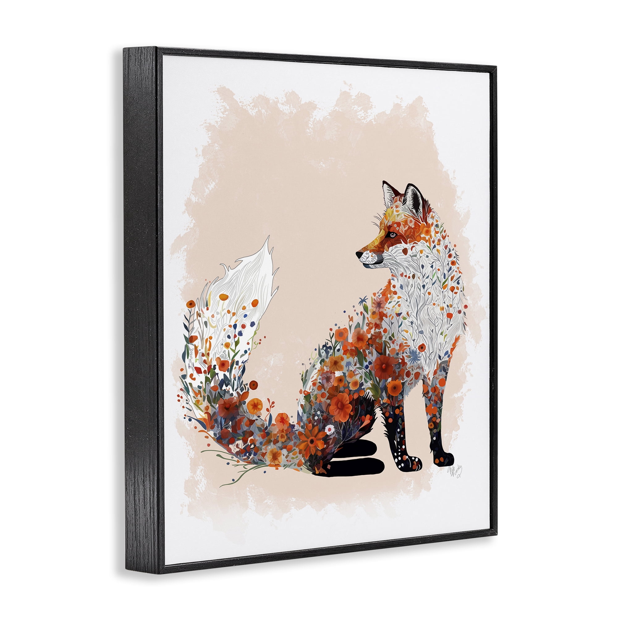 Stupell Industries Wildflower Patterned Fox Animals & Insects Painting Black Framed Art Print Wall Art, 24 x 30