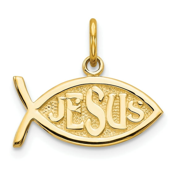 10K Yellow Gold Jesus Ichthus Fish Charm Pendant