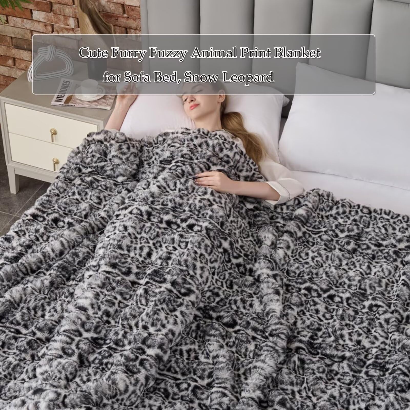 760GSM Faux Rabbit Faux Fur Throw Blanket,Super Thick Warm Bubble Blanket Throw,Fuzzy Luxury Plush Decorative Blanket for Couch Bed Sofa(Snow Leopard,60" x 80")