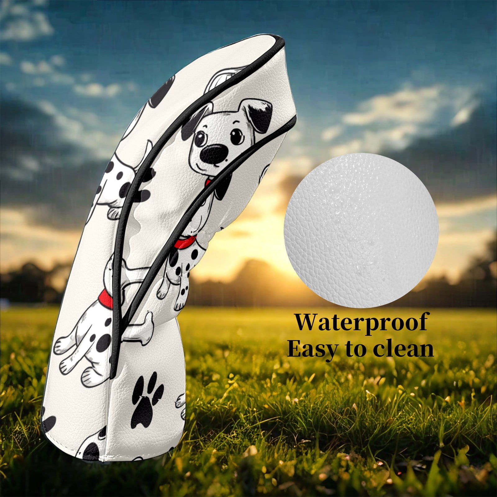 Golf Club Head Covers DalmatianPuppyPawPrint Waterproof Leather Golf Head Covers for Men Women Driver Head Cover Fairway Headcover for Golf Lovers