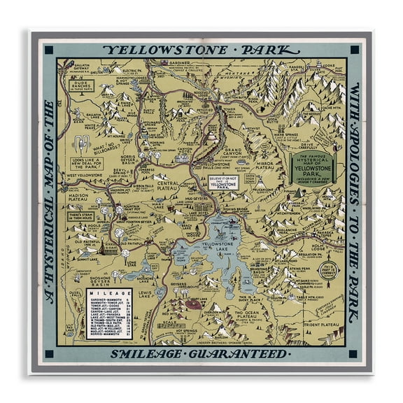Stupell Industries Vintage Yellowstone Map History & Language Painting Unframed Art Print Wall Art, 12 x 12