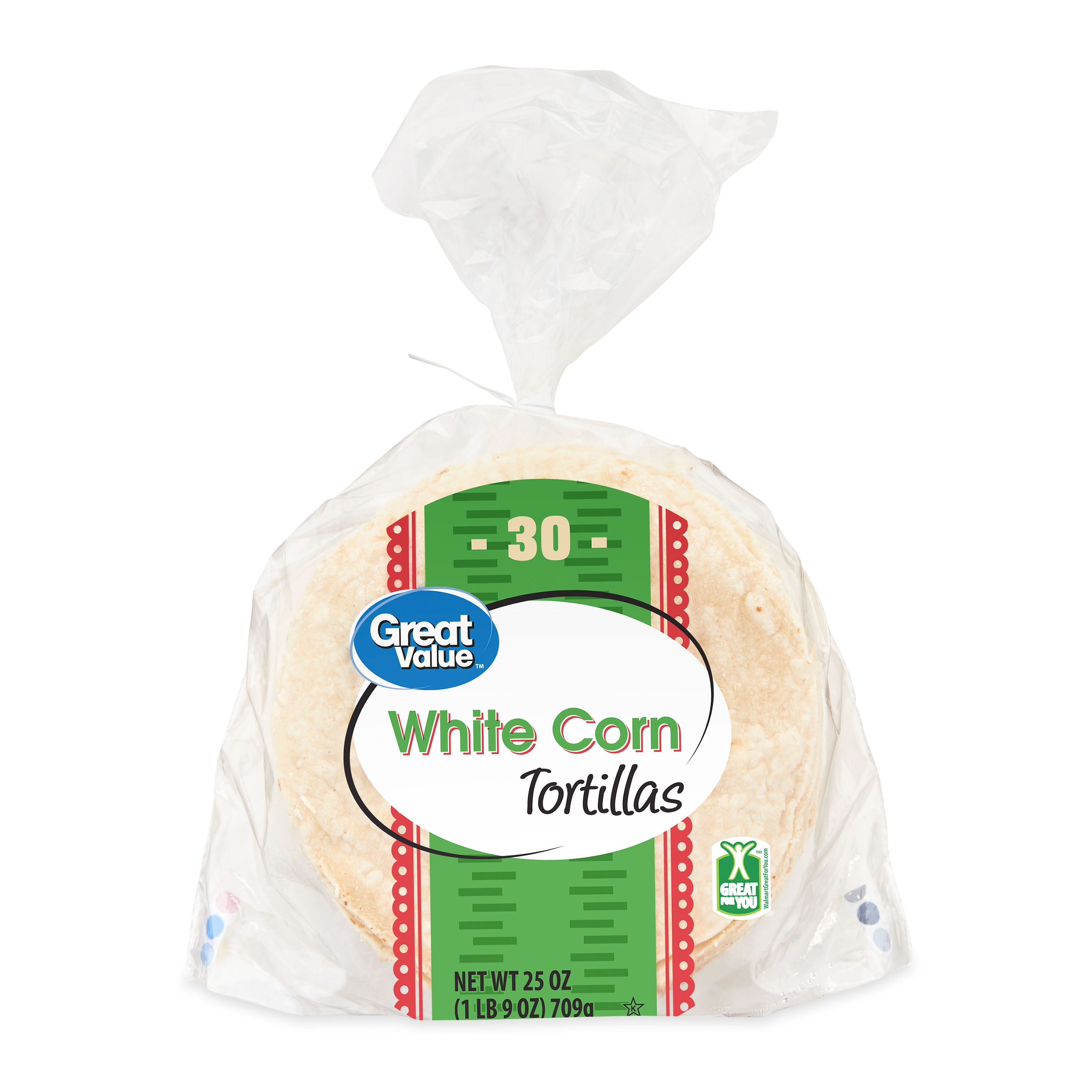 Great Value 6' White Corn Tortillas, 30 Count