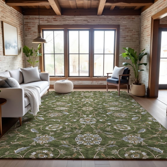 Addison Rugs Mayfield Premium Machine Washable Transitional Moroccan Olive Rectangle Rug, 5' x 7'6"