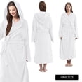 thumbnail image 3 of Cotton Terry Cloth Men's Bathrobe with Hooded,Classic Towel Full Length Robe White Color One Size, 3 of 8