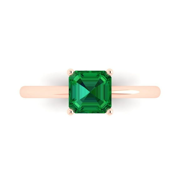 Solitaire Engagement Ring for Women - 1ct Simulated Emerald in 18K Rose Gold Promise Ring