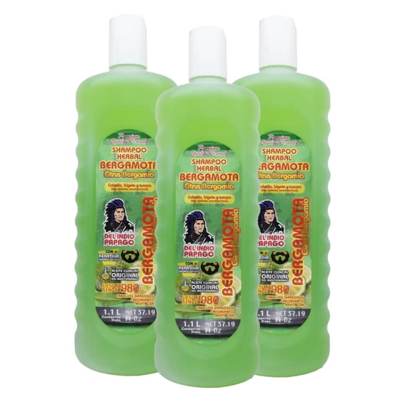 Shampoo Con Aceite De Bergamota 3 PZS de 1.1 Lt Indio Papago verde
