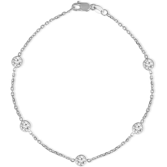 Floreo 14k White Gold 4mm Round Created Cubic Zirconia (CZ) Birthstone Cable Bracelet or Anklet