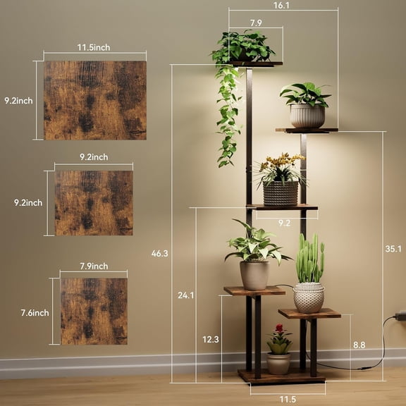 Plant Stand Indoor with Grow Lights " Corner Plant Shelf 6-Tiered Plant Stand with Grow Lights for Multiple Indoor Plants Flower Holder Display Plant Rack for Living Room  Decor