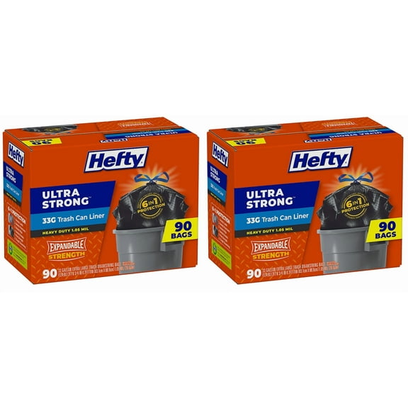 2 pack Hefty Ultra Strong Drawstring Trash Bags, Unscented 33 gal., 90 ct.