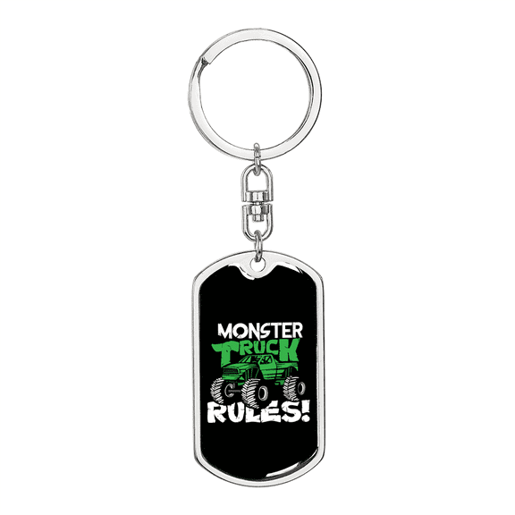 Monster Truck Rules Swivel Trucker Keychain Dog Tag Stainless Steel or 18k Gold