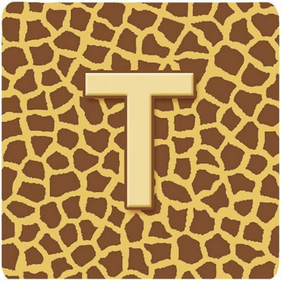 Monogram - Giraffe Foam Coasters, Initial Letter T - Set 4, 3.5 x 3.5 In.