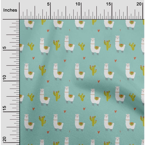 oneOone Viscose Chiffon Aquamarine Fabric Cactus & Sheep Sewing Material Print Fabric By The Yard 42 Inch Wide