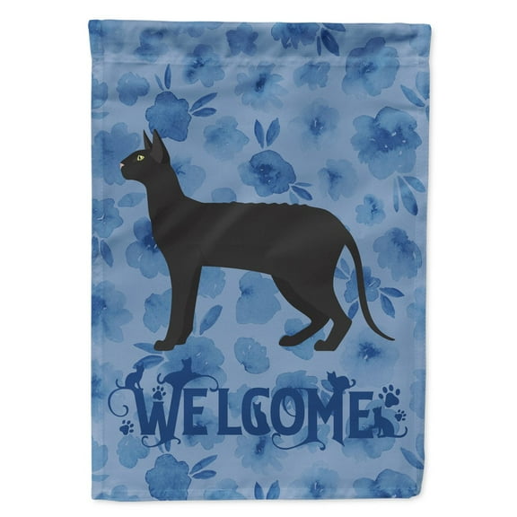 Black Cornish Rex Cat Welcome Flag Canvas House Size