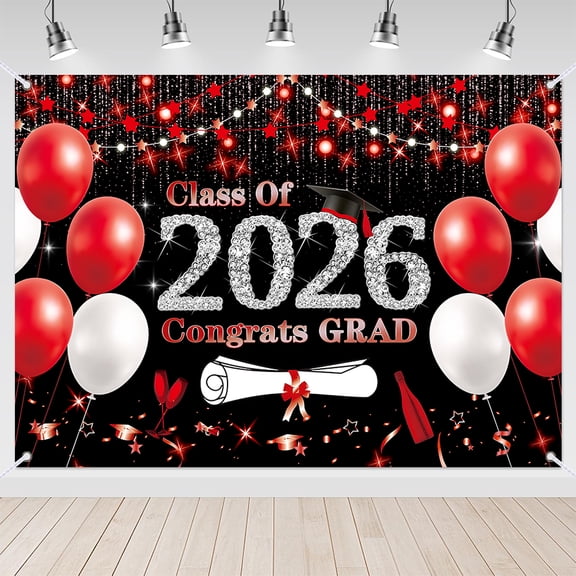 7x5ft Red and Black Class of 2026 Graduation Party Banner