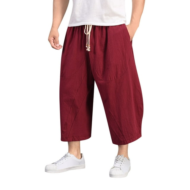 PEASKJP Pantalon Streetwear pour Hommes Coupe Décontractée Cargo Extensible, Rouge L