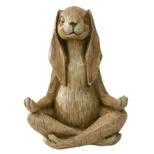 Rabbit Sculpture Ornament Resin Garden Decor, Wood Animal Figurine -  