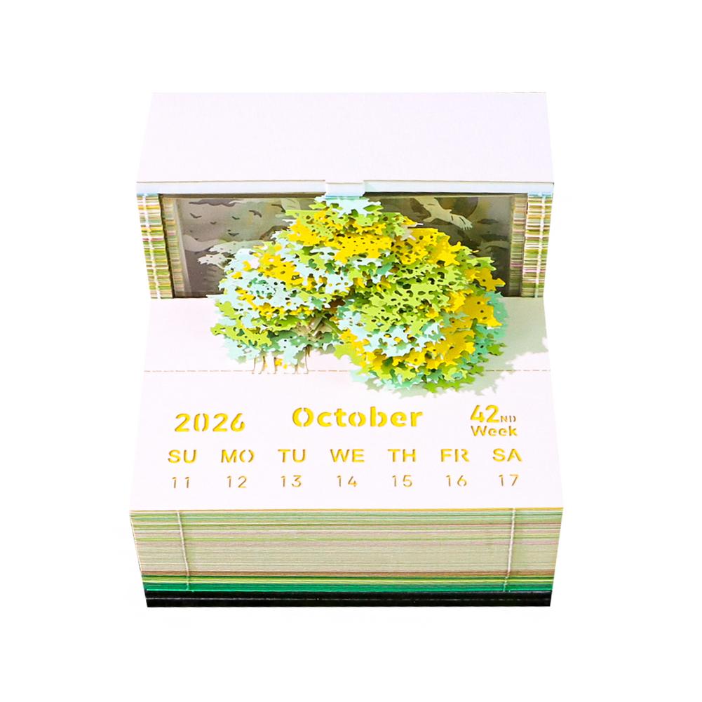 ZOUBAOQ 3D Desk Calendar 2026, 3d tear away calendar, Desk Calendar Weekly Planner with Light, 3D Memo Pad Creative Time Piece Calendar Magic Tree Rip Away Paper Carving