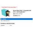 thumbnail image 2 of Blower Motor Relay - Compatible with 2016 - 2018 Honda HR-V 2017, 2 of 2