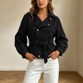 thumbnail image 2 of Enjoytime Cropped Jackets for Women Long Sleeve Notch Lapel Belted Short Trench Coat Fall Fashion Trendy Work Casual Outerwear, 2 of 7