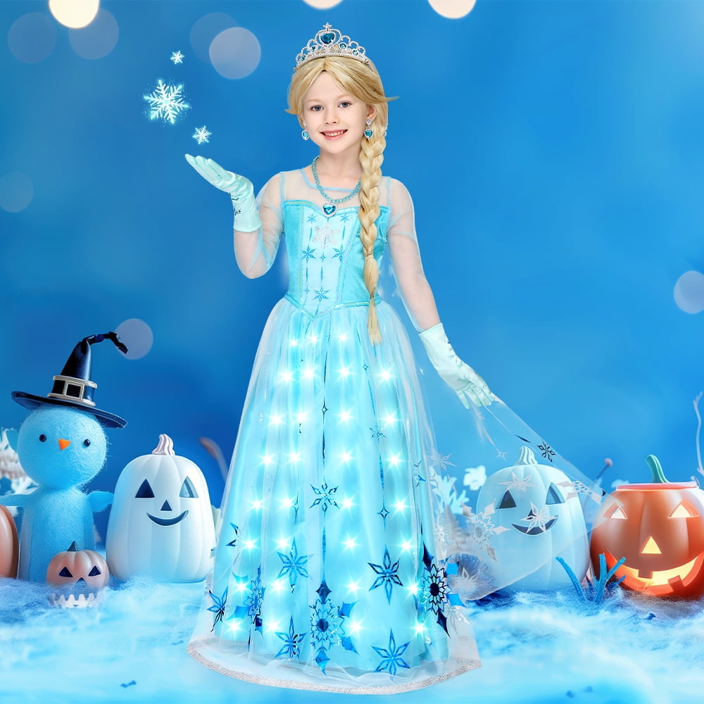 women's light blue winter princess dress with snowflakes Joyfy Light-Up Ice for Girls, Long Cape Princess Costume Set, Sequin Snow Dress LED for Kids Toddler Birthday, Cosplay, Halloween Party 3-10 Years no:Z031207 Zapaka Women Burgundy A-Line Cloth Size:L themed or fairy tale