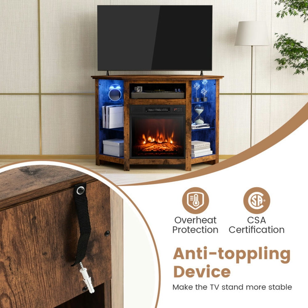 Finihen TV Stand, Entertainment Center, Fireplace Corner TV Stand with LED Lights and Smart APP Control for 50 Inches TV, for Living Room, Rustic Brown Finihen TV Stand, Entertainment Center, Fireplace Corner TV Stand with LED Lights and Smart APP Control for 50 Inches TV, for Living Room, Rustic Brown