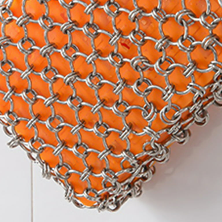 Biplut Chainmail Scrubber Detachable Rust-proof Stainless Steel All-Purpose  Iron Wok Scrubbing Pad Chainmail Cleaner for Home (Orange B) 