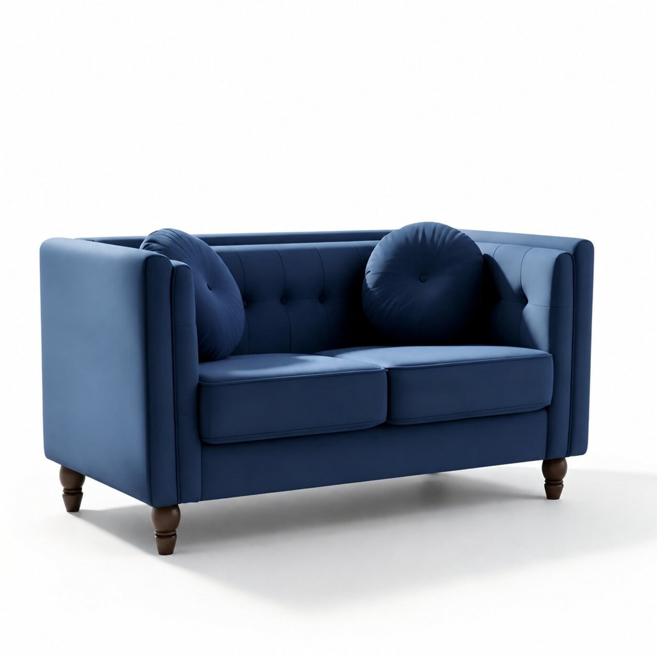 GDF Studio 58.3" Loveseat with Button-Tufted Crushed Velvet Upholstery & Tapered Wood Legs, Deep Blue