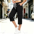 thumbnail image 5 of Ceisia Womens Drawstring Waist Cargo Capri Pants Lightweight Casual Wide Leg Cropped Pants with Multi Pockets for Hiking Outdoor Black XXL Gift, 5 of 8