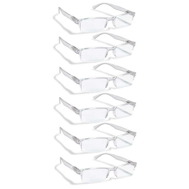Gafas de lectura Boost Eyewear, paquete de 6, transparentes, con medio borde, +2,00