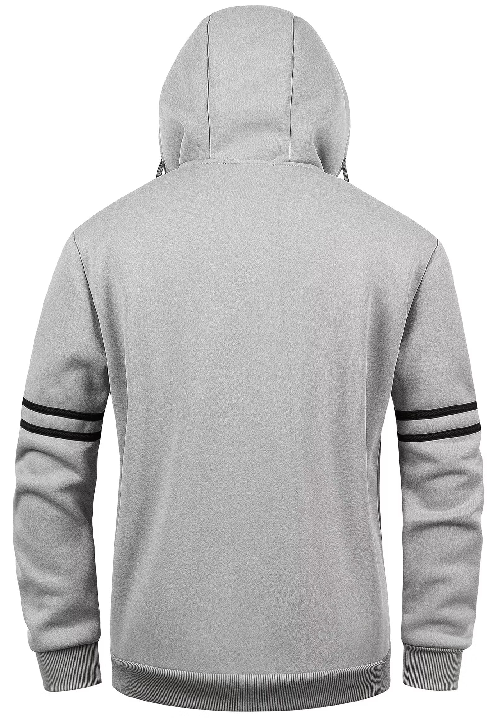 Chrisuno Men's Lightweight Fleece Long Sleeve Full-Zip Plus Size Hooded Sweatshirt Workout Jackets Light Grey M