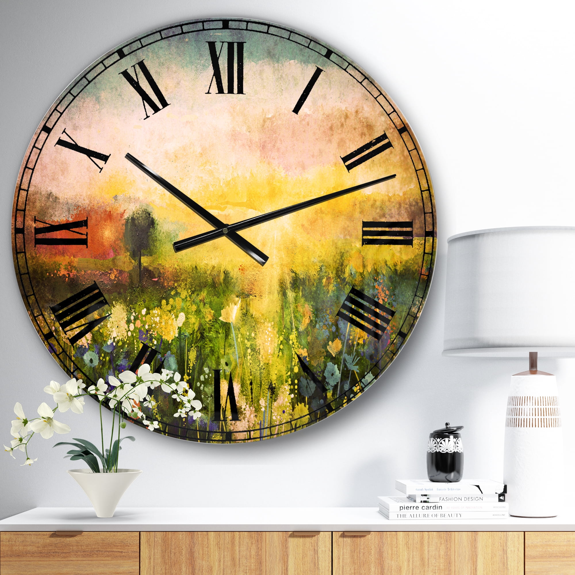 Designart 'Sunset Meadow Landscape' Traditional wall clock