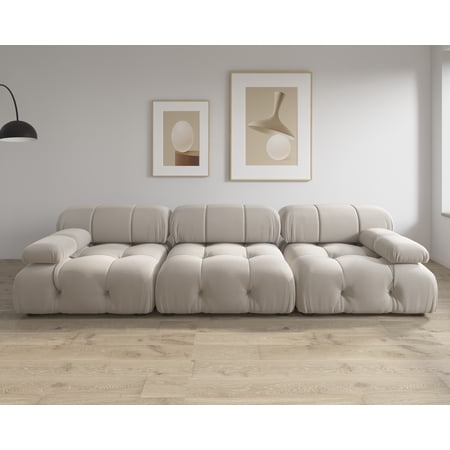 bokifol 104"Modular Sectional Sofa for Living Room,Cloud Couch 3-Seat Sofa for Apartment,Office,Bedroom,Beige