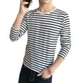 thumbnail image 3 of Men Round Neck Shirts Long Sleeve Stripe T-Shirt Casual Undershirts Tees Tops, 3 of 14