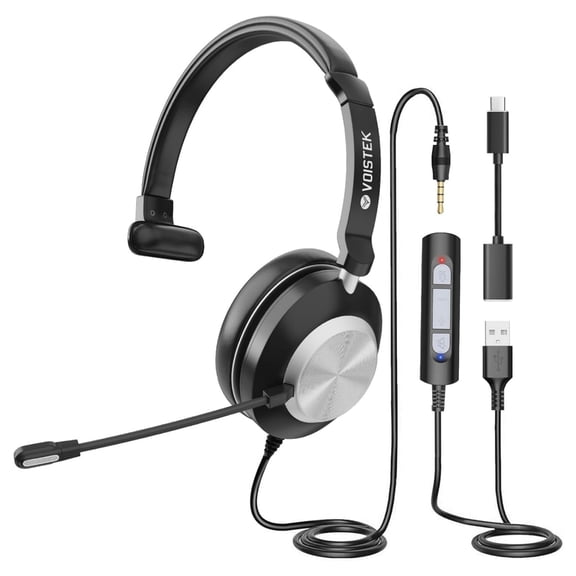 Voistek 3-in-1 Computer Headset with Noise Cancelling (Compatible with 3.5mm, USB, Type-C Jack)