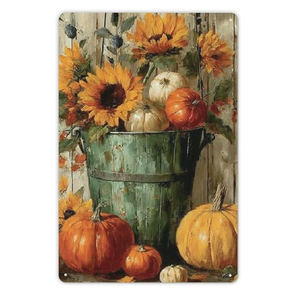 Vintage Metal Tin Sign Welcome Wall Garage Signs Hello Fall Pumpkin Leaves Home Outdoor Dining Room Home Decor Fall Flower Pumpkin Sunflower Sign Gift 12x8in