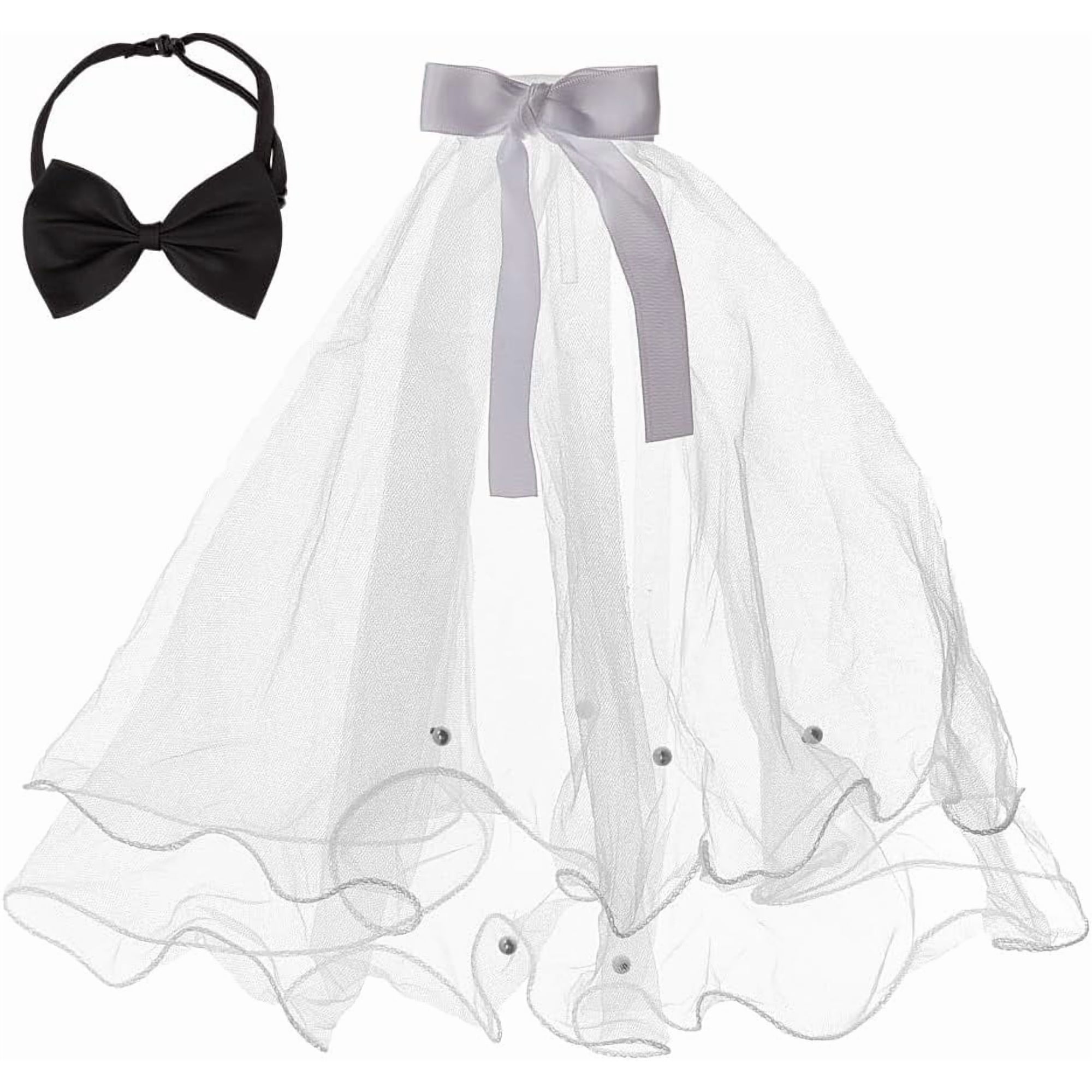 Dog Wedding Veil Collar Adjustable Dog Bridal Dress Veil with Clip Dog Bridegroom Bowtie Collar Pet Wedding Costume Headwear Accessories for Wedding Party Valentine s Day Decoration DIY