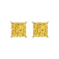 thumbnail image 3 of 14K Solid Gold Push Back Stud Earrings for Women | 4 cttw Princess Cut Simulated Yellow Diamond | White Gold, 3 of 5