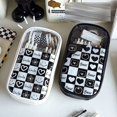 thumbnail image 2 of Stationery Holder Checkerboard Pencil Bag Desktop Storage Stationery Box Large Capacity Pencil Pouch Zipper Waterproof white, 2 of 5