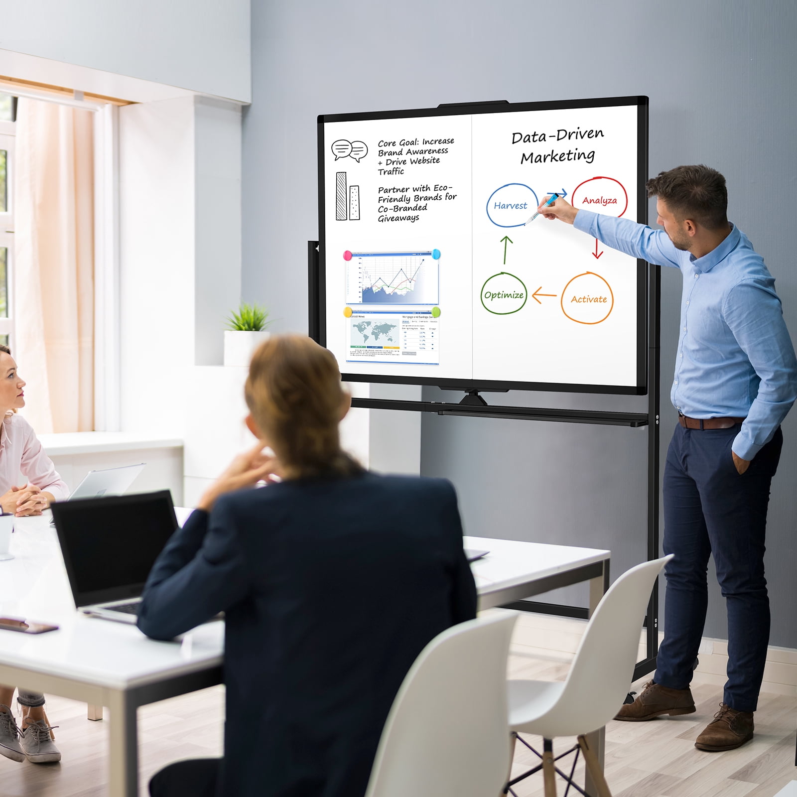 DOLLAR BOSS Rolling White Board Dry Erase Board Rolling 48"x36" Double Sided Large Standing Whiteboard Easel with Wheels Mobile White Board with Stand for Office, Classroom & Home, Black